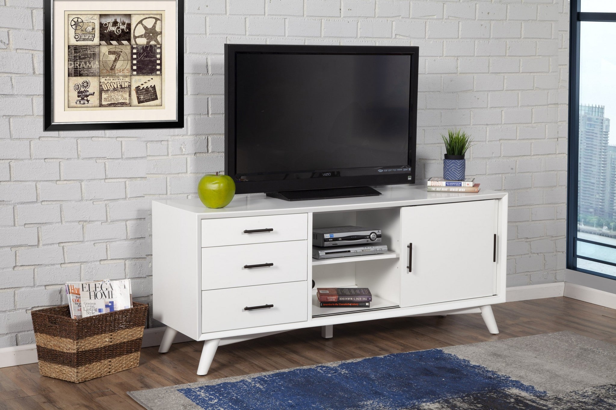 Flair 64 White Mid Century Mod TV Console