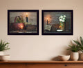 Set Of Two Baskets and Flowers Black Framed Print Wall Art