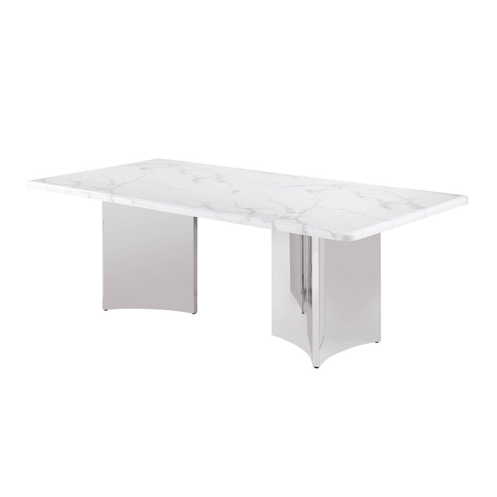 87 Inch White Marble Table Top 38mm with Silver Stainless Steel Base
