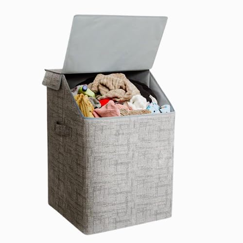 Laundry Basket with Lid 75 Ltr Foldable Clothes Storage Basket Grey