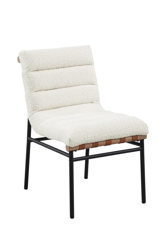 LILOLA LIVING Lahni White Boucle Fabric Set of 2 Dining Chair with Black Iron Legs
