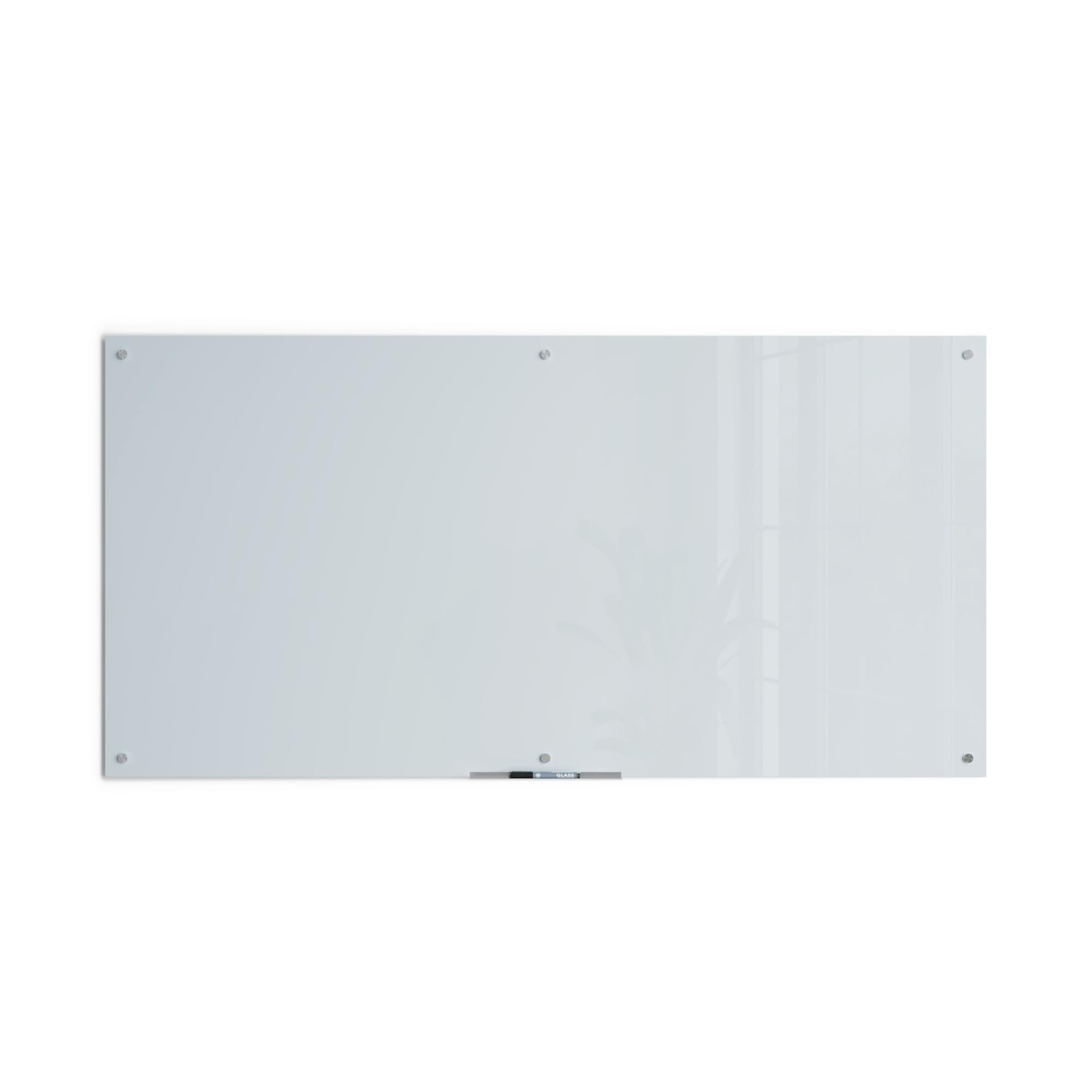 U Brands Glass Dry Erase Board, 70'X35', White Frosted Surface With Silver Grommets, Includes Marker With Built-In Eraser