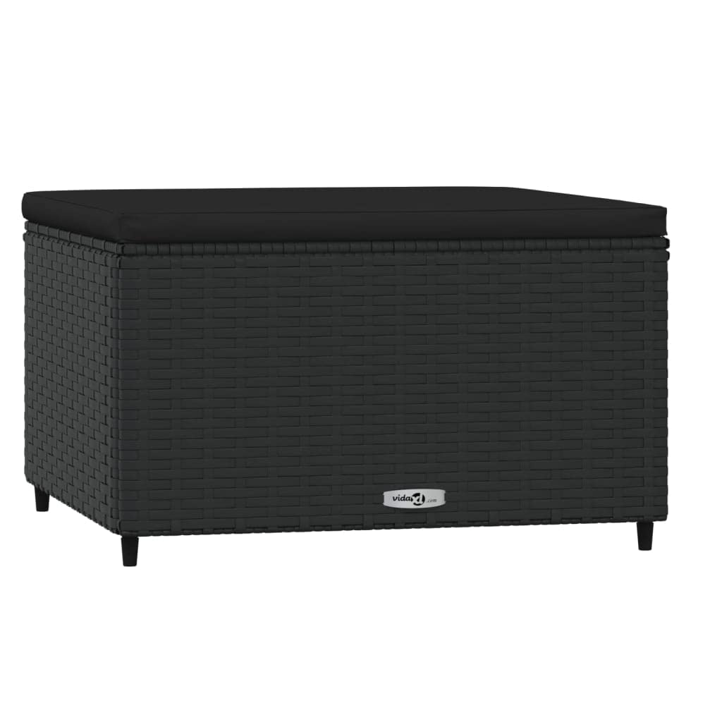 vidaXL Outdoor Patio Footrest with Cushion - Black, Made of Quality PE Rattan and Powder-Coated Steel, Featuring a Modular and Stylish Design, Offers Comfortable Seating with Thick Padded Cushion