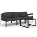 vidaXL 3-Piece Aluminum Patio Lounge Set with Cushions – Outdoor Furniture with Modular Design, Weather-Resistant Material, Comfortable Back Pillows, in Stylish Anthracite