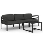 vidaXL 3-Piece Aluminum Patio Lounge Set with Cushions – Outdoor Furniture with Modular Design, Weather-Resistant Material, Comfortable Back Pillows, in Stylish Anthracite