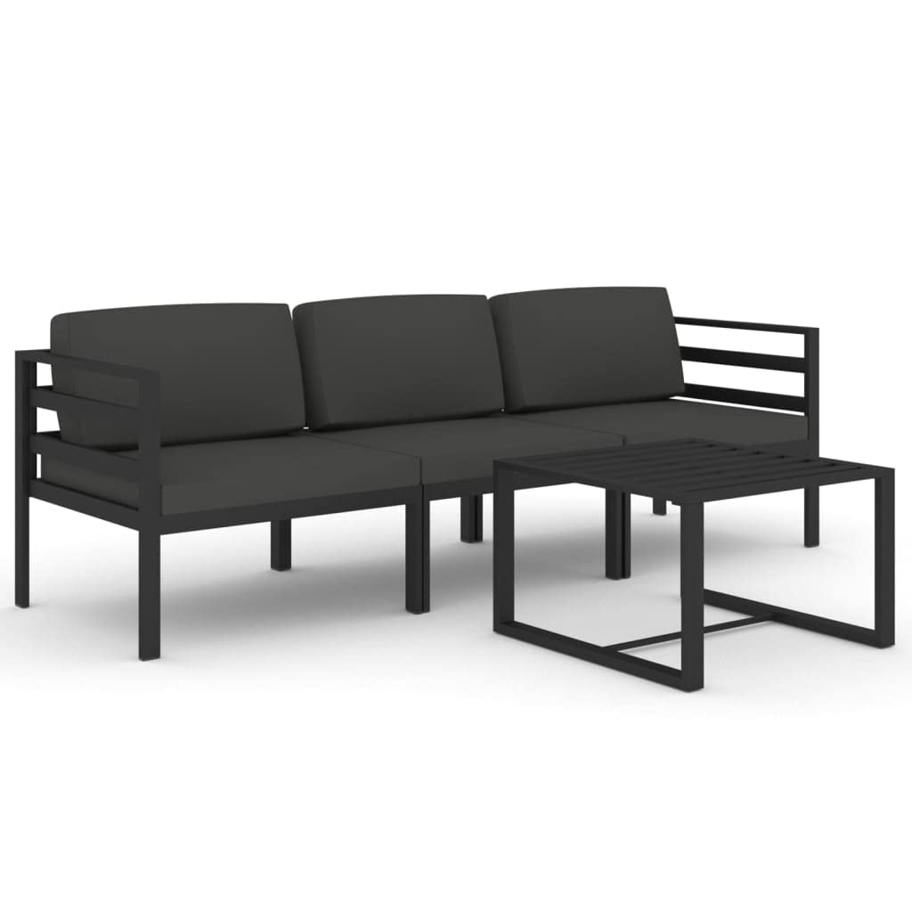 vidaXL 3-Piece Aluminum Patio Lounge Set with Cushions – Outdoor Furniture with Modular Design, Weather-Resistant Material, Comfortable Back Pillows, in Stylish Anthracite
