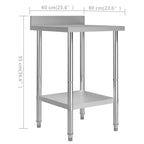 vidaXL Commercial Stainless Steel Kitchen Work Table with Backsplash and Adjustable Feet - 23.6" x 23.6" x 36.6" – Silver