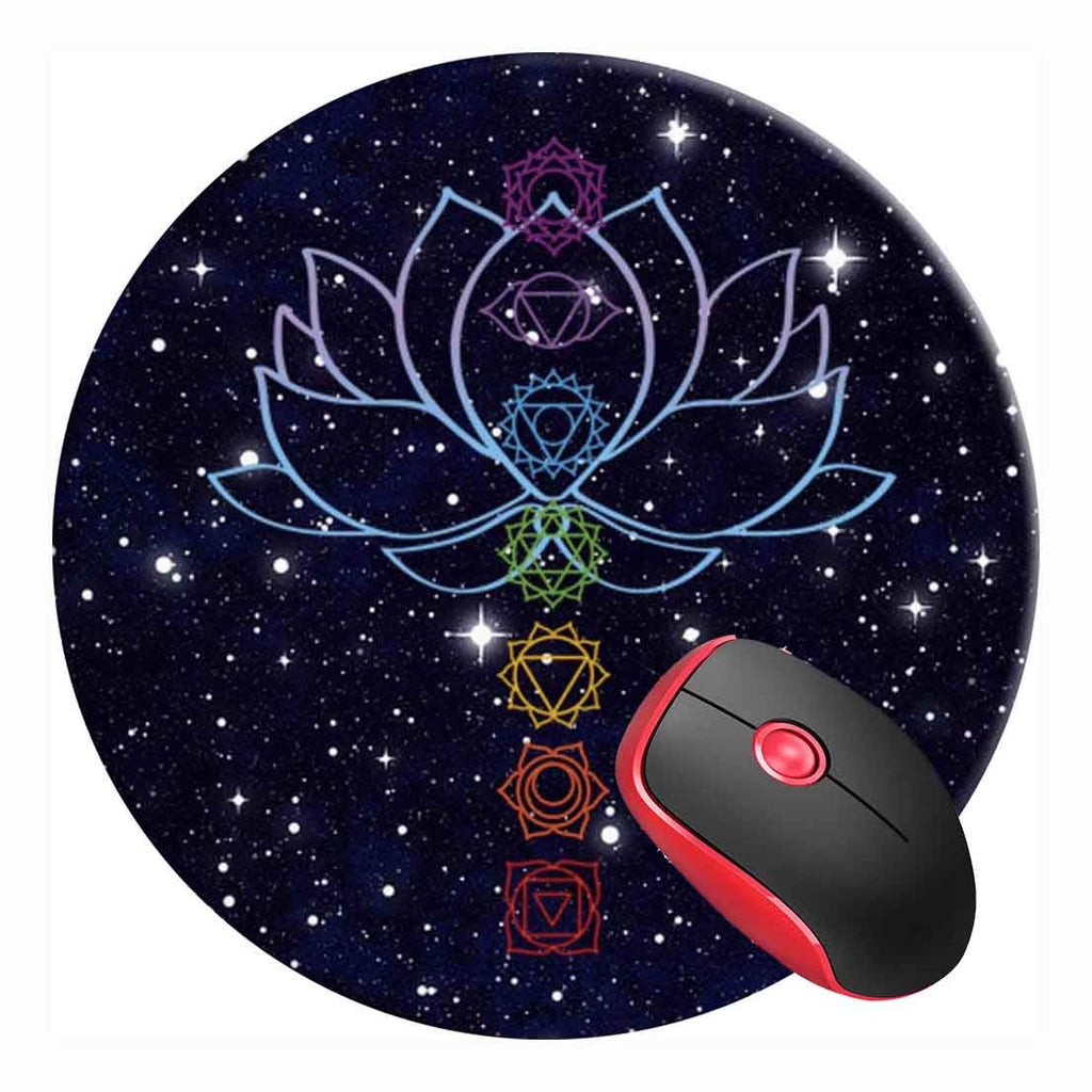 Mouse Pad Namaste Flower Chakras Zen, Round Mousepad, Non-Slip Rubber Base Mouse Mat For Laptop And Computer