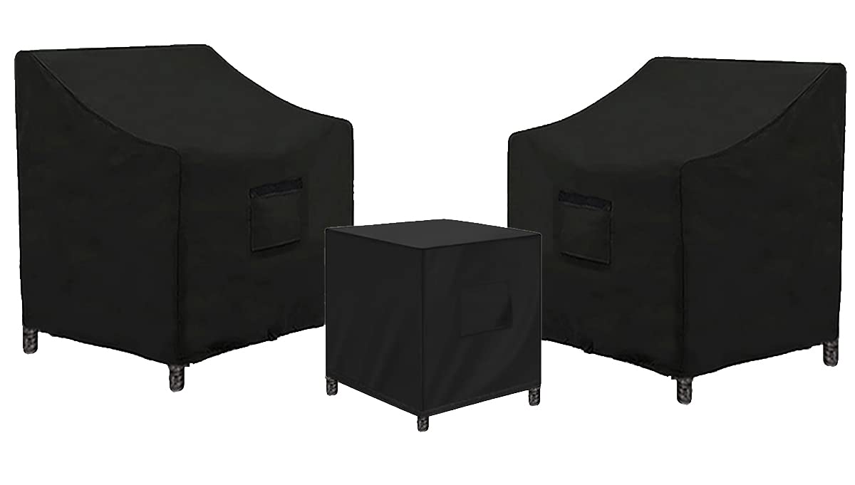 Siruiton 3 Piece Outdoor Veranda Patio Garden Furniture Cover Set With 600D Durable And Water Resistant Fabric,Fit For Outdoor Wicker Patio Furniture Sets/Rattan Chair Conversation Sets-Balck