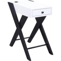 Acme Fierce Wooden Side Table with USB Charging Dock in White and Black