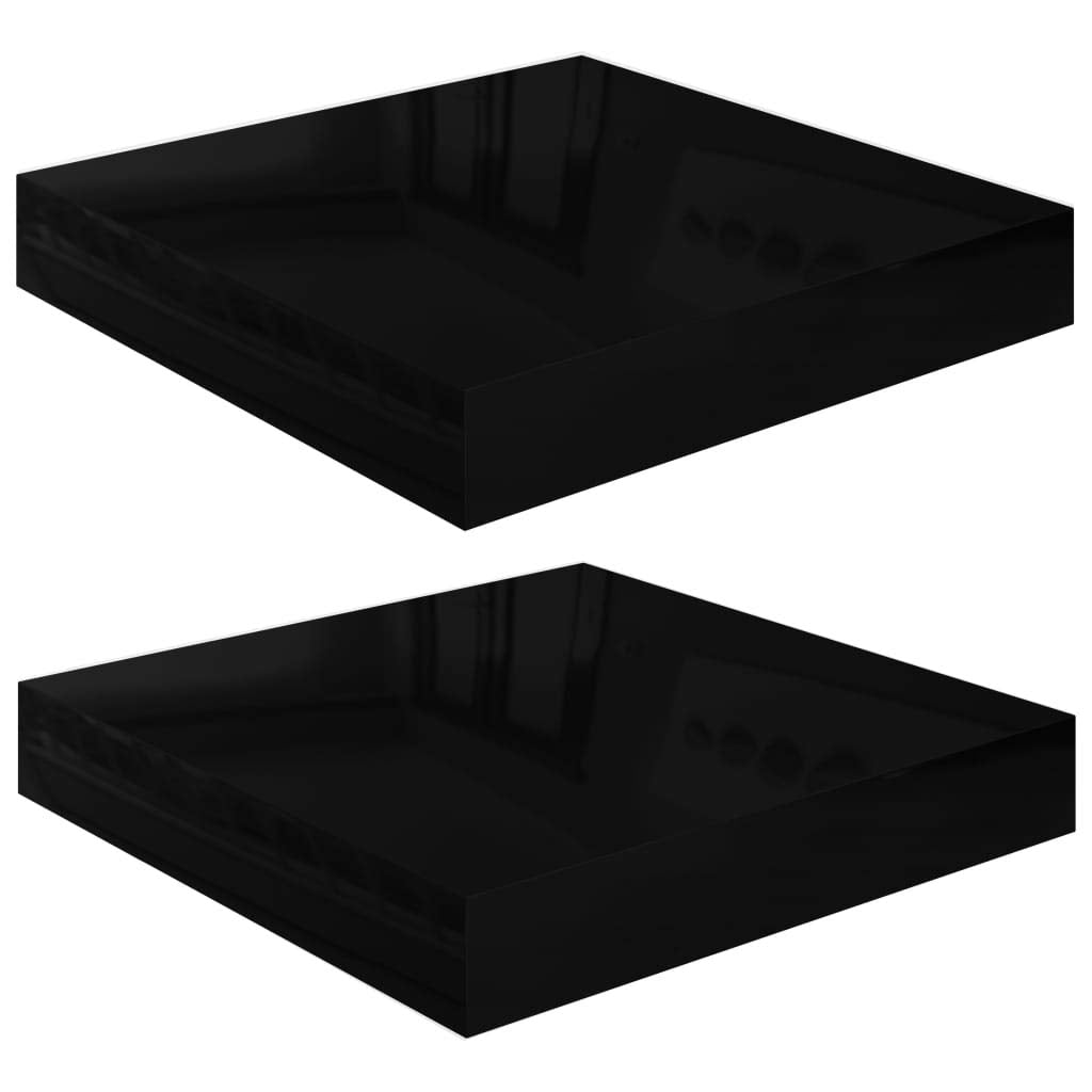 Vidaxl Floating Wall Shelves 2 Pcs  High Gloss Black, Modern Look, 9.1 Inch X9.3 Inch X1.5 Inch  Mdf, Perfect For Book Display And Home Decor