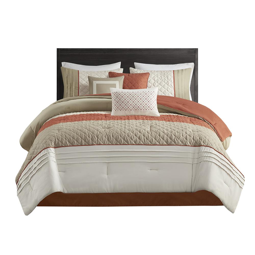 7 Piece Color Block Stripe Comforter Set with Throw Pillows