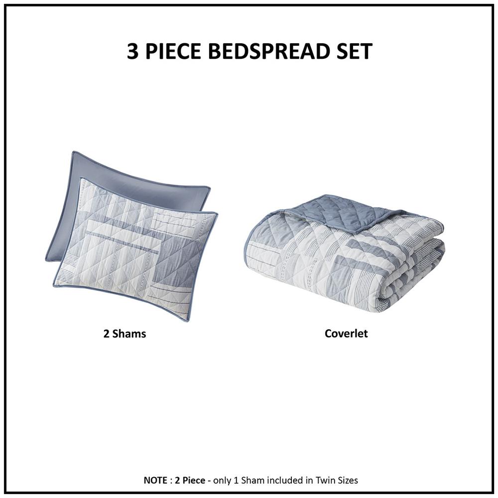 Graham 3 Piece Jacquard Patchwork Quilt Set, Blue color