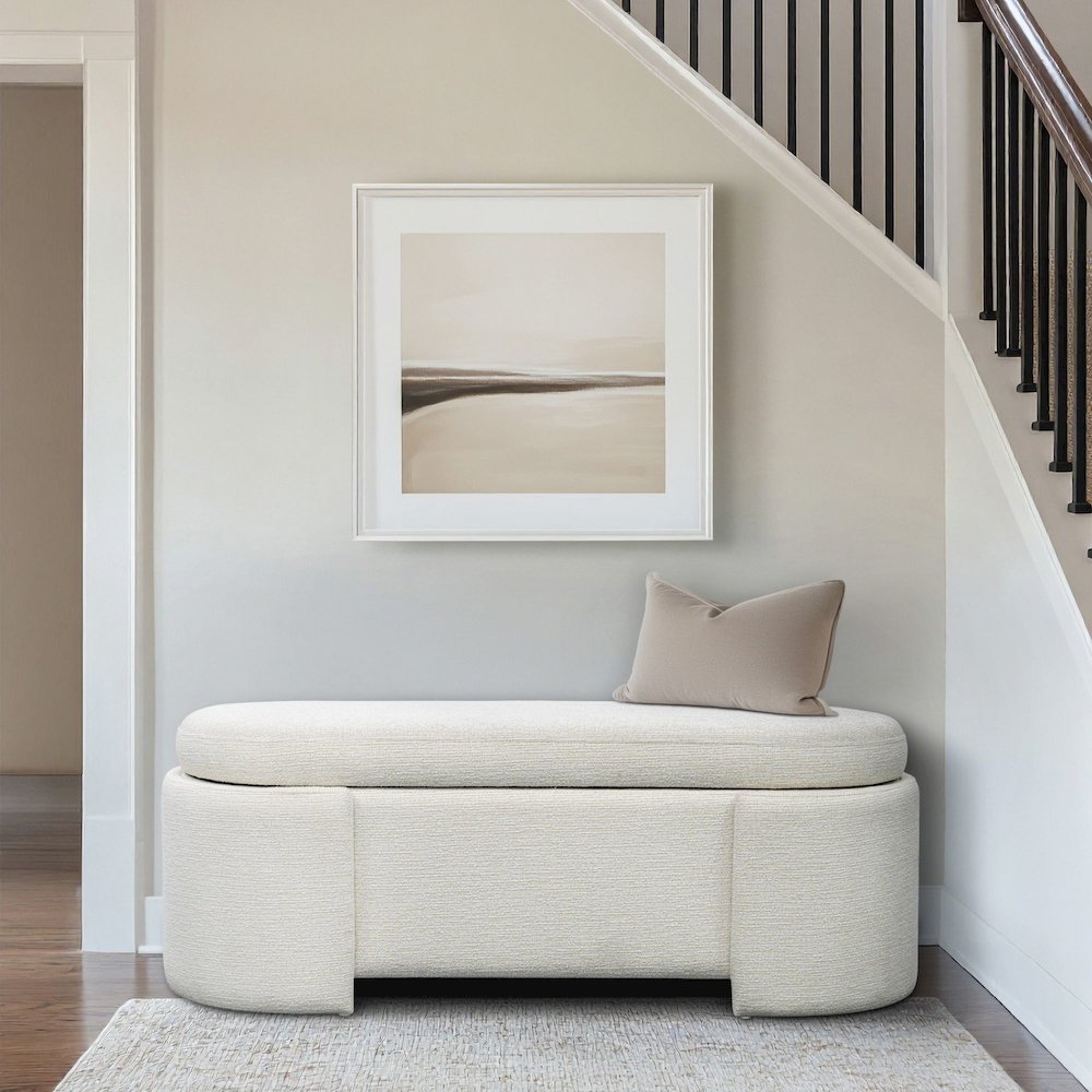 Fully Upholstered Oval Storage Bench with Soft-Close Lid