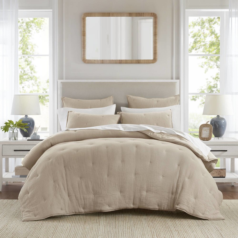 Breeze Cotton Gauze  Embroidered Quilt Set, Taupe color