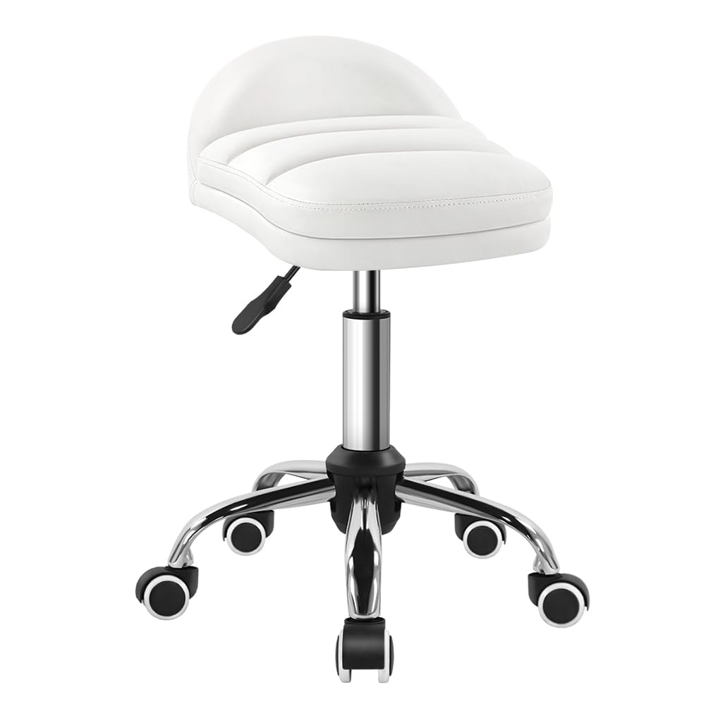 BFTOU White Rolling Stool Chair with Wheel Perfect for Home Work SPA Massage Height-Adjustable and Cost-Effective Swivel Stool w