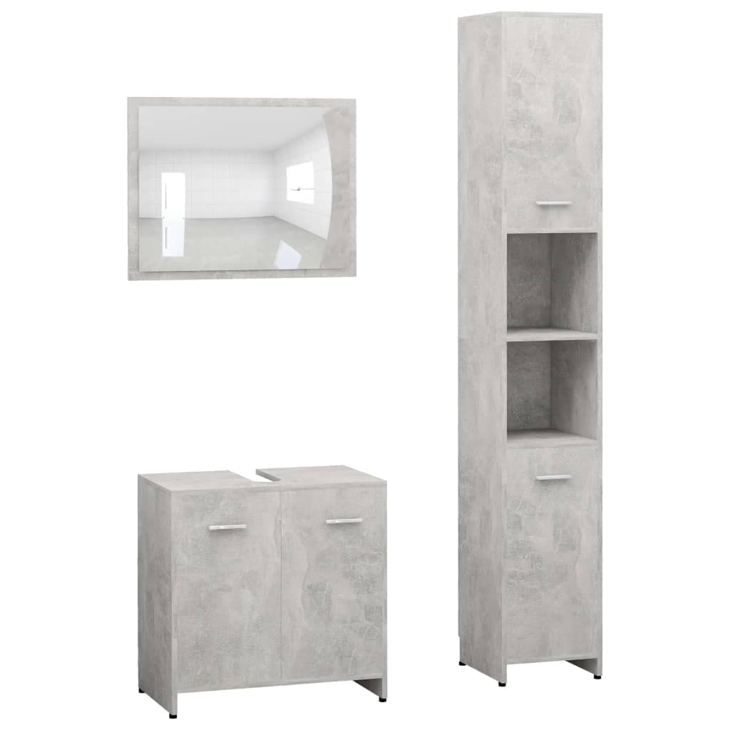 Vidaxl Bathroom Furniture Set 3 Pieces Under Basin High Cabinet Storage Mirror Laundry Room Washroom Cupboard Rack Concrete Gray Engineered Wood