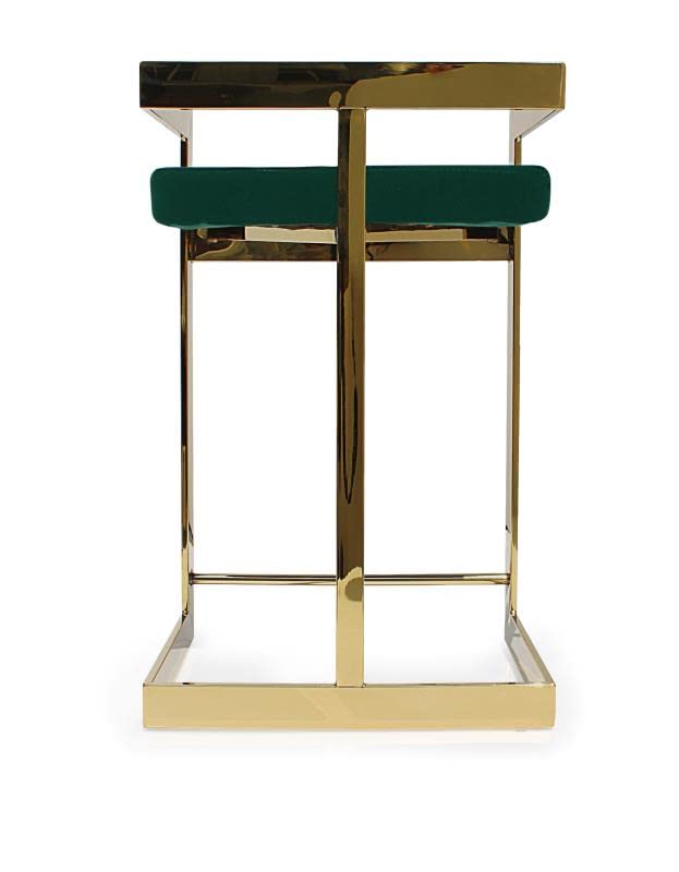 Bar Chair, 26&Quot;, Green Cushion, Gold Base