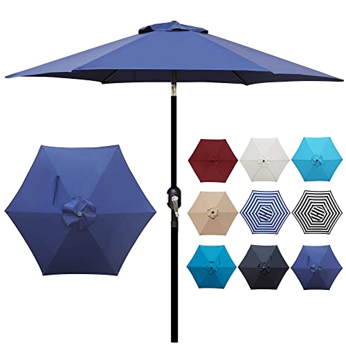 Blissun 7.5 Ft Patio Umbrella, Yard Umbrella Push Button Tilt Crank (Navy Blue)