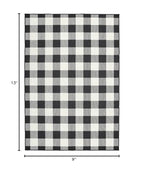 HomeRoots Polypropylene 9’x13’ Black and Ivory Gingham Indoor Outdoor Area Rug