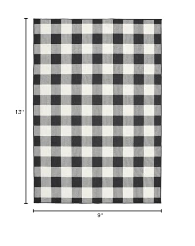 HomeRoots Polypropylene 9’x13’ Black and Ivory Gingham Indoor Outdoor Area Rug
