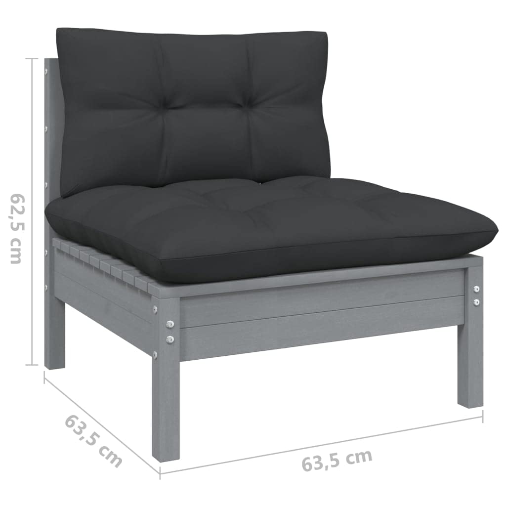 vidaXL Solid Pinewood 4-Seater Patio Sofa with Anthracite Cushions Garden Outdoor Lawn Yard Terrace Balcony Seat Seating Middle Sofa Furniture