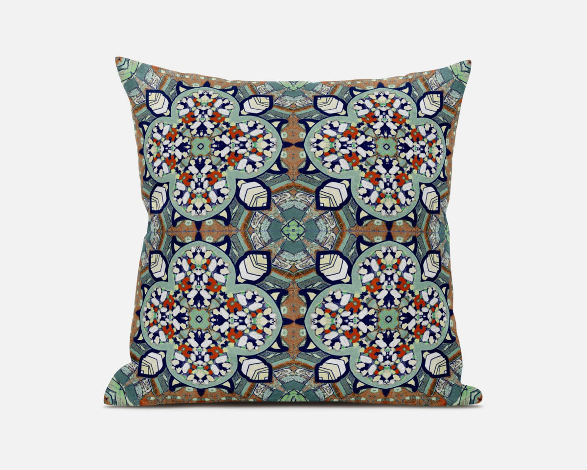 HomeRoots Green Muted Orange Green Orange Cloverleaf Boho Suede Throw Pillow
