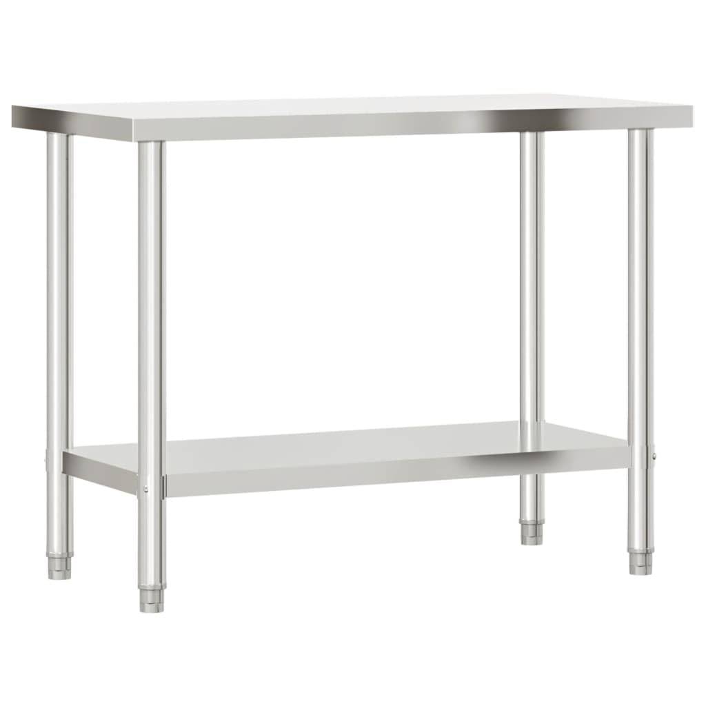 vidaXL Stainless Steel Kitchen Work Table with Wheels - 43.3"x21.7", Lockable Casters, Commercial Grade Prep Station for Restaurant, School
