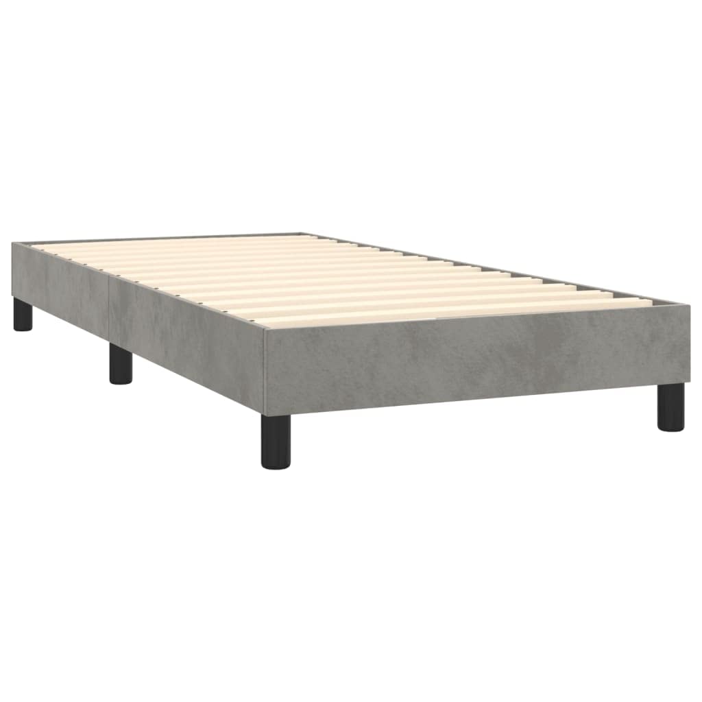 vidaXL Velvet Box Spring Bed Frame - Light Gray, Twin XL, Modern, Polyester, Plywood, Engineered Wood, 81.1"x39.4"x9.8" Dimensions
