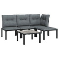 vidaXL Patio Lounge Set - 5 Pieces, Black and Gray, Poly Rattan, with Powder-Coated Steel Frame, Modular Design, Including Right Corner Chair, Coffee Table and Cushions