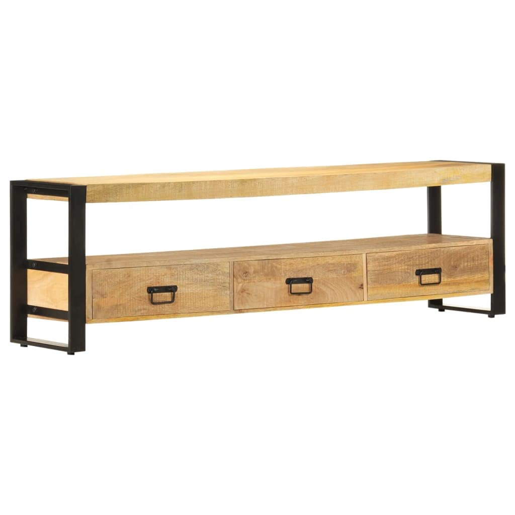 vidaXL Mango Wood TV Stand - Solid Construction - Powder-Coated Steel Frame - Ample Internal Storage - Rustic Charm - Compliant with California Proposition 65