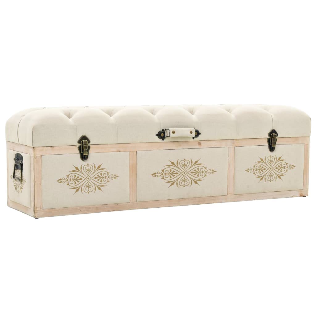 vidaXL Solid Fir Wood Storage Bench, 43.3" Cream, Retro Traveling Trunk Style with Metal Hardware, 34.72 Pounds Weight Capacity
