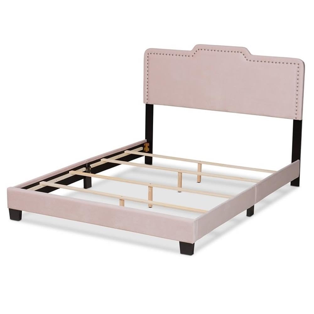Baxton Studio Benjen Modern and Contemporary Glam Light Pink Velvet Fabric Upholstered Full Size Panel Bed