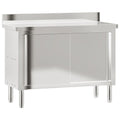 vidaXL Commercial Stainless Steel Kitchen Work Table with Sliding Doors – Silver, Adjustable Feet, Assembly Needed, for Restaurant & School, 376441