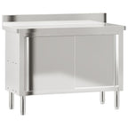 vidaXL Commercial Stainless Steel Kitchen Work Table with Sliding Doors – Silver, Adjustable Feet, Assembly Needed, for Restaurant & School, 376441