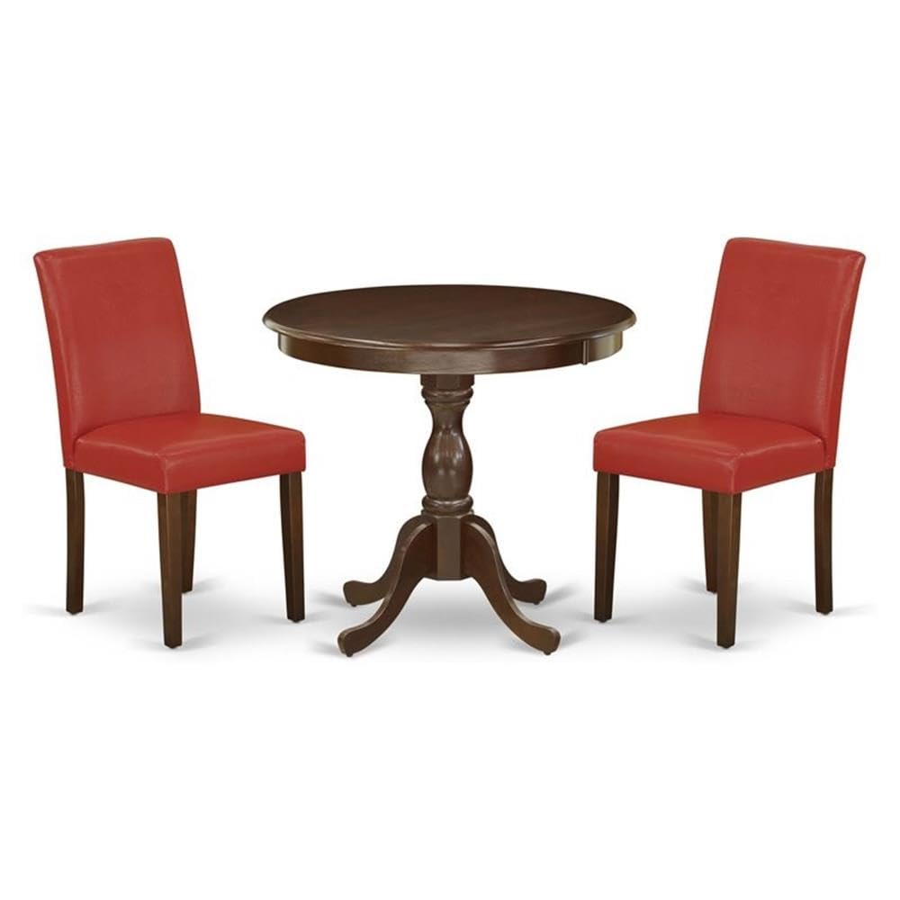 East West Furniture AMAB3-MAH-72 3 Piece Dining Table Set Contains a Round Dining Room Table with Pedestal and 2 FireBrick Red F