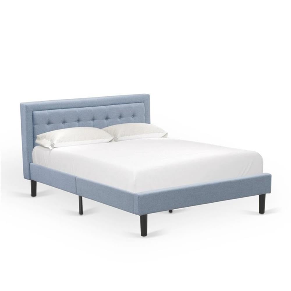 East West Furniture FN11Q-1GO15 2-Piece Platform Bedroom Furniture Set with 1 Platform Bed and a Wood Nightstand - Reliable and Durable Manufacturing - Denim Blue Linen Fabric