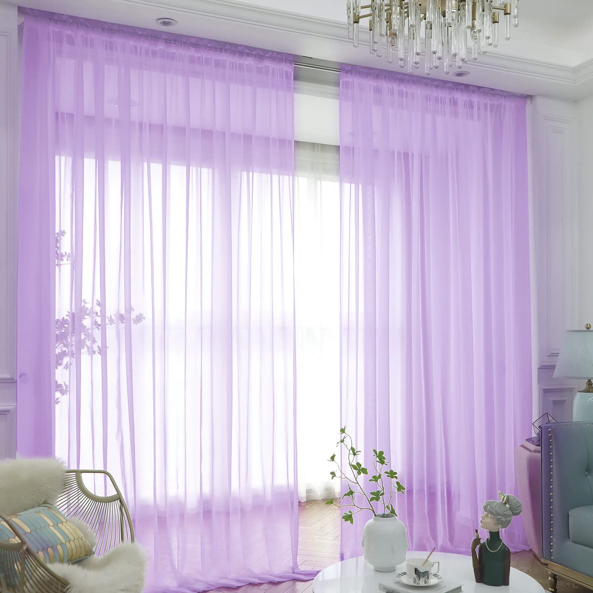 Window Purple Sheer Curtains 90 Inches Long 2 Panels Sheer Curtain Basic Rod Pocket Panel For Bedroom Children Living Room Yard