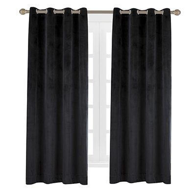 Cherry Home Luxury Velvet Blackout Curtains Panels with Grommet Draperies Eyelet 52Wx72L Inch Black, 2 Panels for Theater,Bedroo