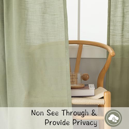 Donren Sage Green Linen Back Tab Curtains 84 Inches Long 2 Panels Set For Bedroom - Modern Farmhouse Hooks Belt Pleated Semi Privacy Drapes Shabby Chic Pocket Light Filtering Window Curtains