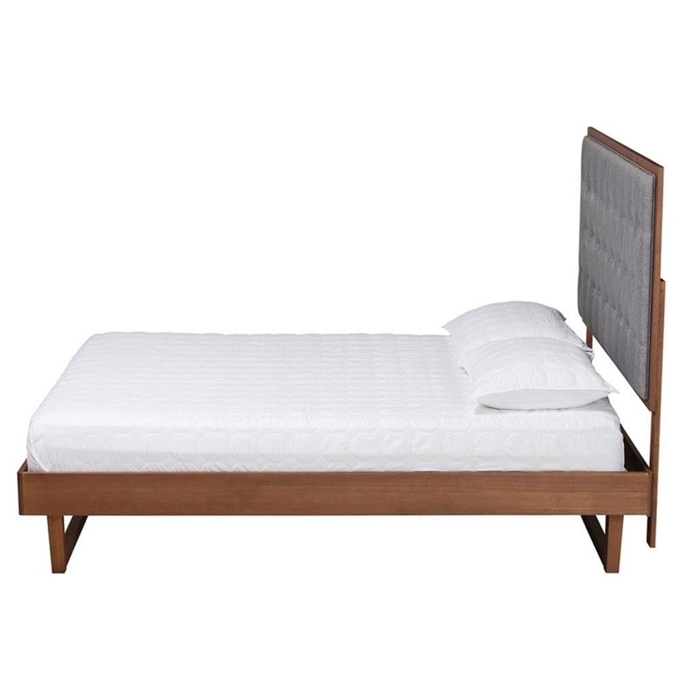 Baxton Studio Bryn Classic And Traditional Grey Fabric And Walnut Brown Finished Wood King Size Platform Bed