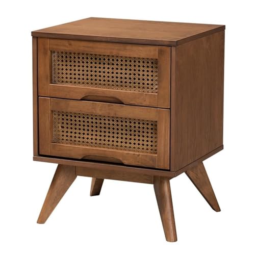 Baxton Studio Rina Ash Walnut Wood 4-Piece Full Size Bedroom Set With Rattan