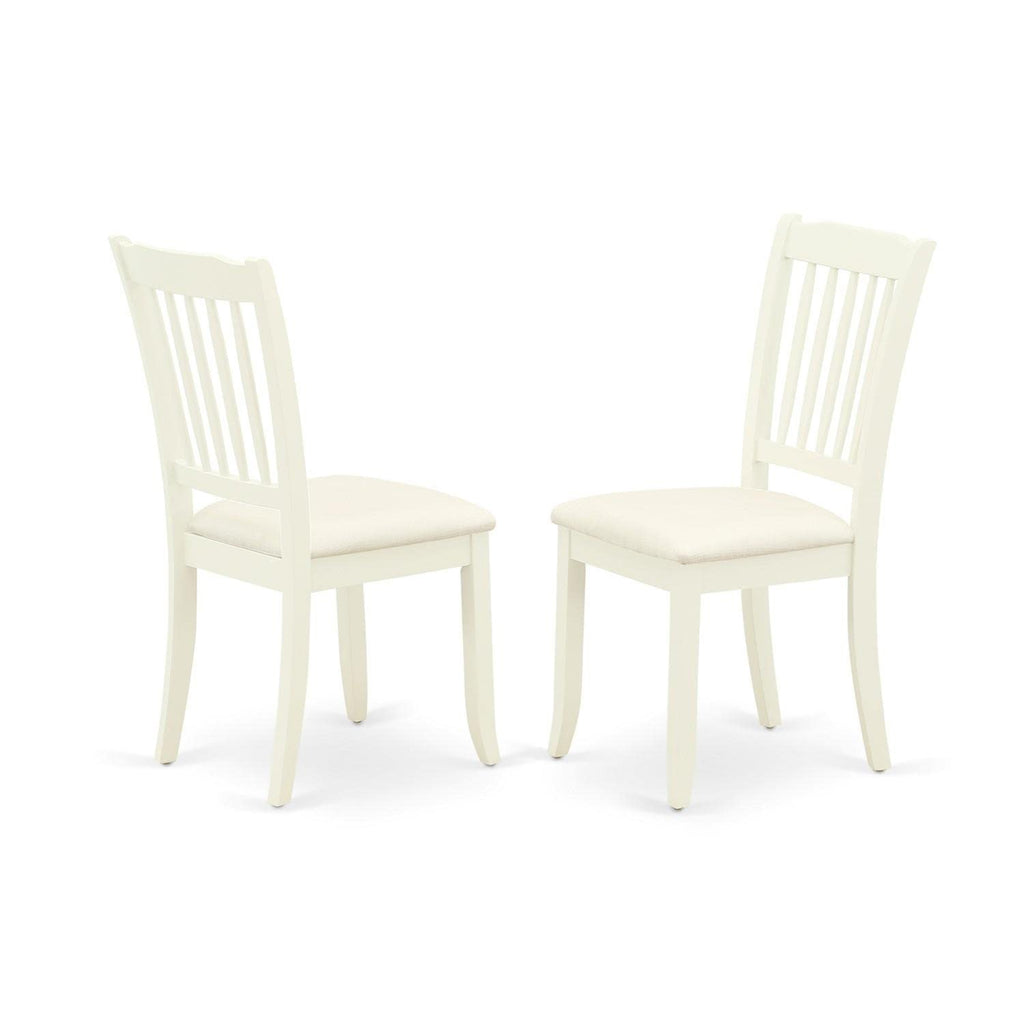 East West Furniture SUDA3-LWH-C 3 Piece Dining Table Set Contains a Round Dining Room Table with Dropleaf & Shelves and 2 Linen Fabric Upholstered Chairs, 42x42 Inch, Linen White