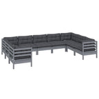 vidaXL Solid Pinewood Patio Lounge Set 9 Piece with Cushions Garden Outdoor Lawn Yard Terrace Balcony Wooden Seat Seating Furniture Gray