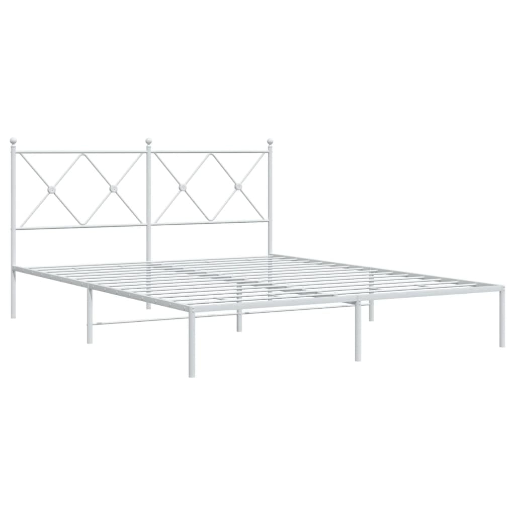 vidaXL Modern White Metal Bed Frame - Double Bed with Headboard, Steel Construction, Extra Underbed Storage Space - 59.1x78.7