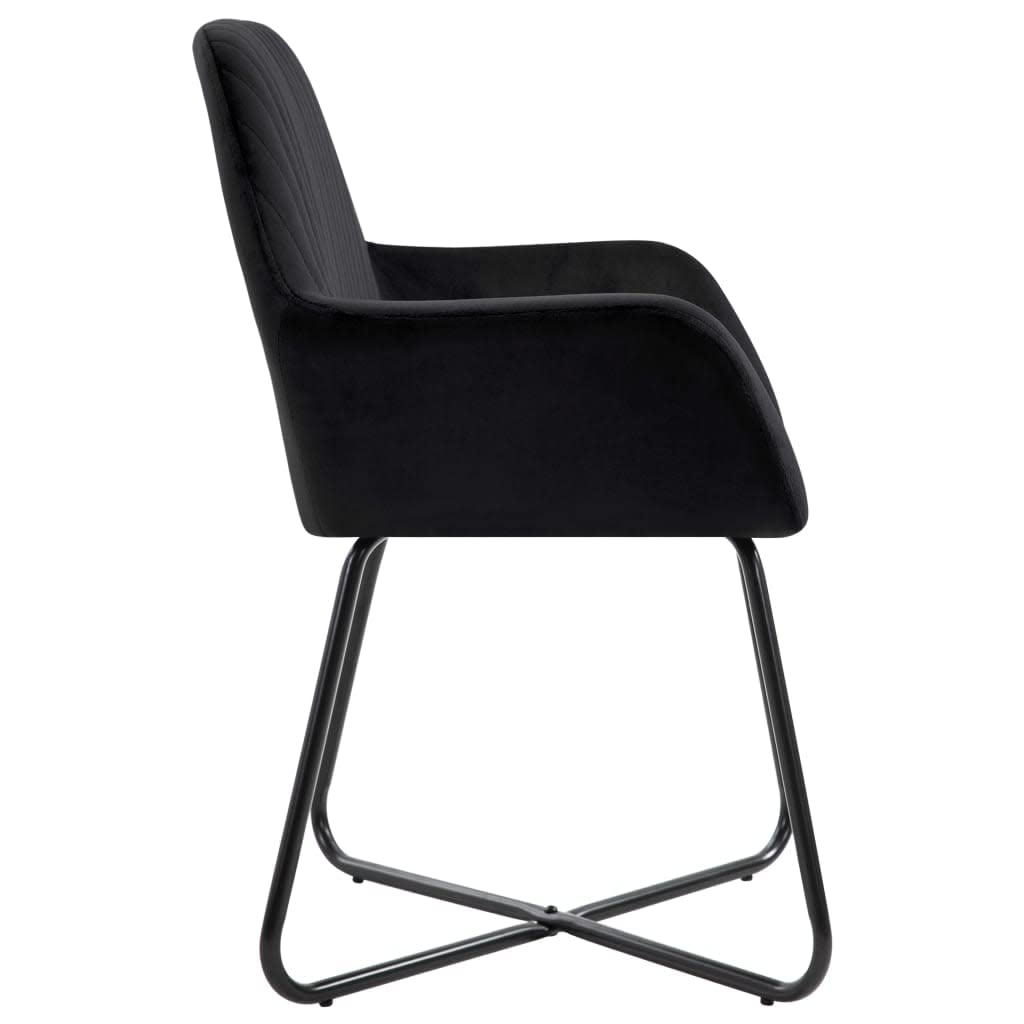 vidaXL Black Velvet Dining Chairs-Set of 2 Modern Side Chairs with Armrests for Living Room-Kitchen-Seating-Accent Furniture with Steel Legs