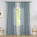 Donren Stone Blue Linen Back Tab Curtains 108 Inches Long Ceiling To Floor For Large Windows - 2 Panels Set Hooks Belt Pinch Pleated Easy Sliding Curtains Semi Privacy Sheer Drapres 52 X 108 Inch