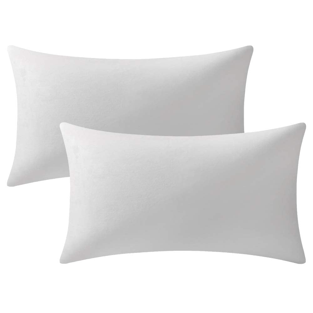 Dezene Decorative Pillow Cases 12X20 White (Covers Only) : 2 Pack Cozy Soft Velvet Rectangular Throw Pillow Covers For Farmhouse