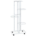vidaXL 5-Floor Flower Stand with Wheels - White Iron Display Rack for Plants and Decorations - Ideal for Home or Garden Use