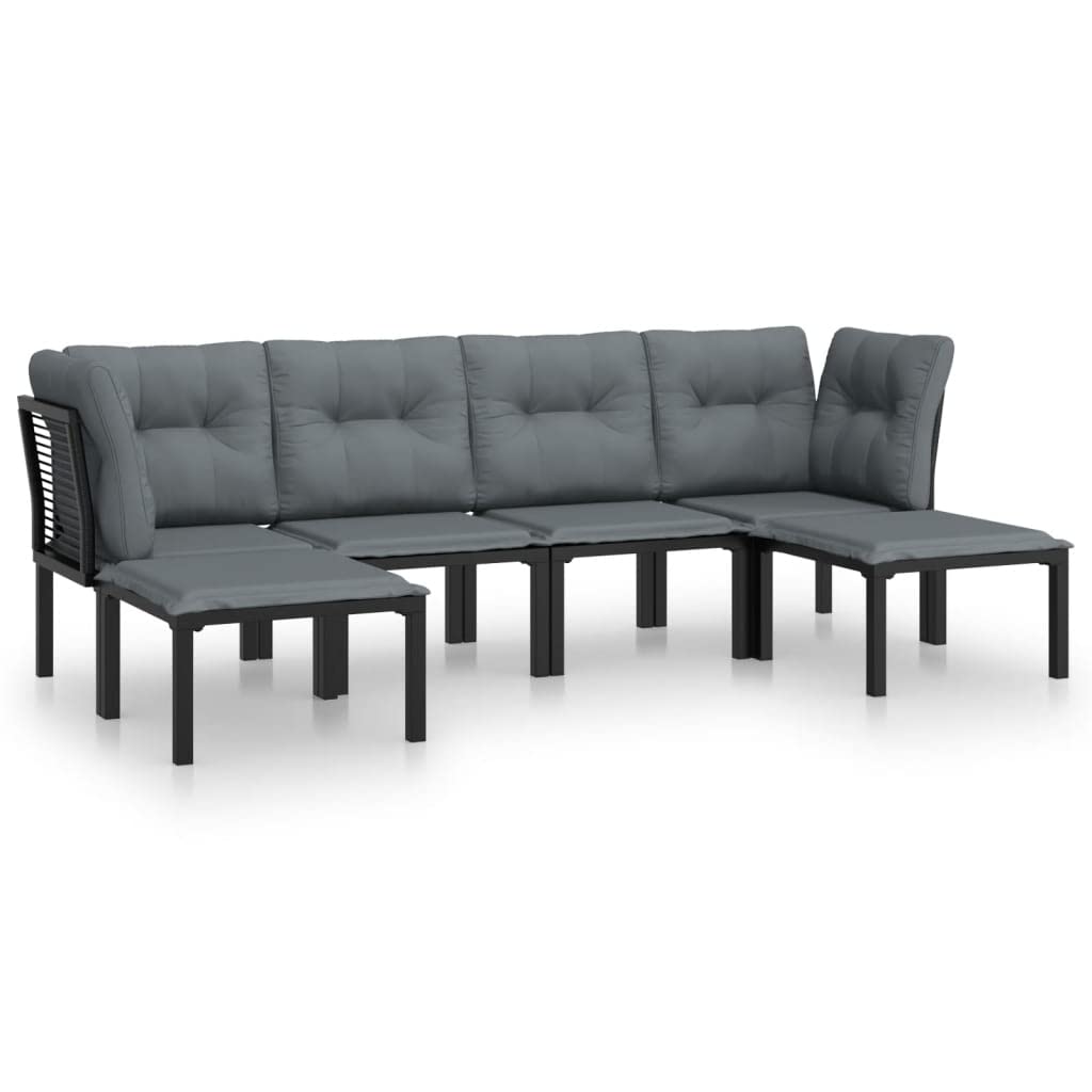 vidaXL 6-Piece Patio Lounge Set in Black PE Rattan and Powder-Coated Steel Frame with Dark Gray Cushions
